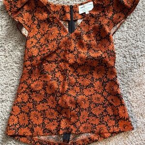 Veronika Maine Orange and Black Floral Blouse